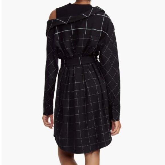 Maje Women's Black Razak Windowpane Plaid Cold Shoulder Dress - Size 3 - Picture 6 of 6